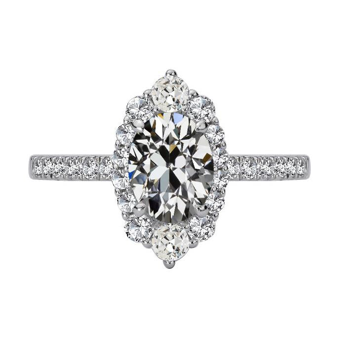 Bague de fiançailles ronde et ovale Vieux mineur avec halo de Réel diamants 7.50 carats