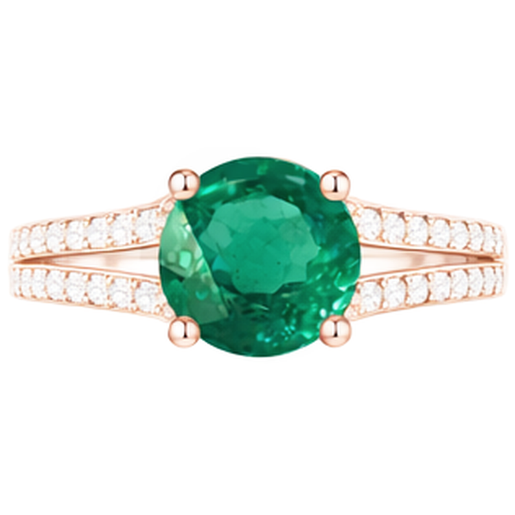 Bague de fiançailles ronde halo caché vert émeraude et diamant