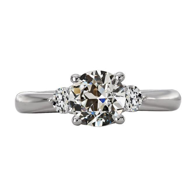 Bague de fiançailles ronde trois pierres Véritable diamant ancien mineur 3.50 carats