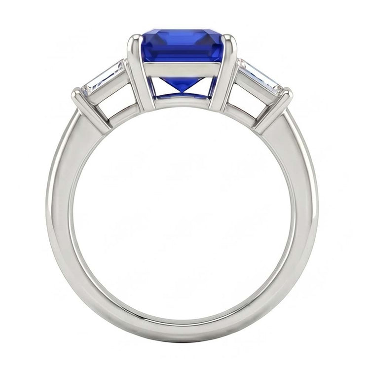 Bague de fiançailles saphir 3 pierres pour femme 2.50 carats diamants baguette
