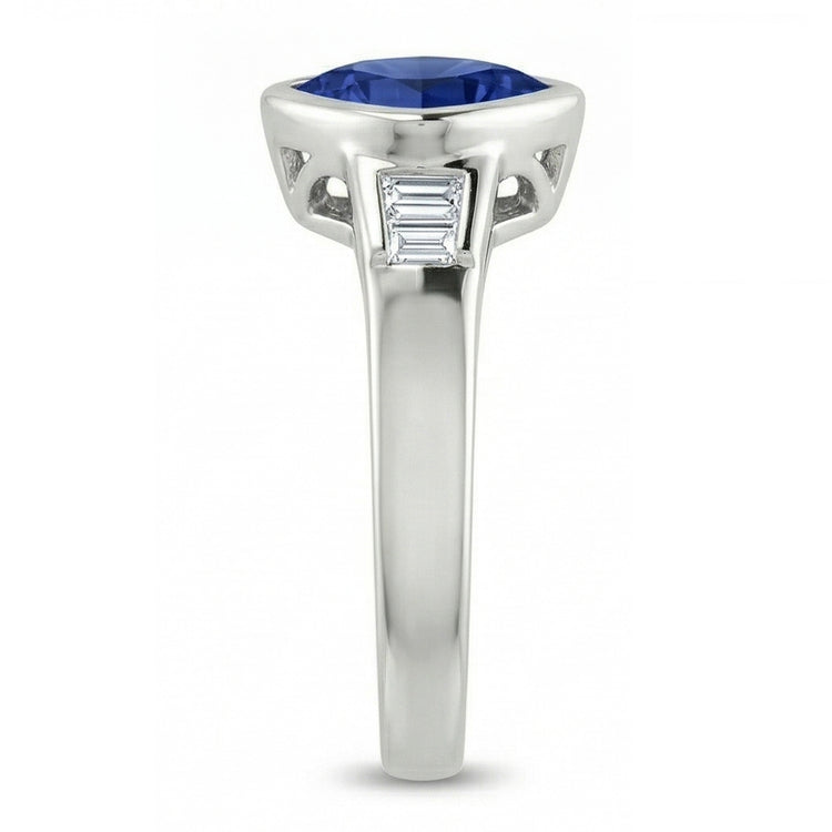 Bague de fiançailles trillion de diamants saphir bleu de Ceylan 1.26 ct