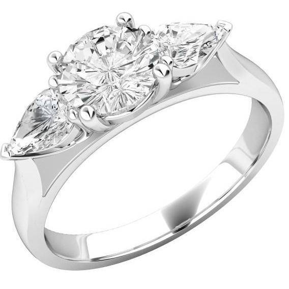 Bague de mariage 3 pierres Authentique diamant rond et poire de 4 cts Nouveau