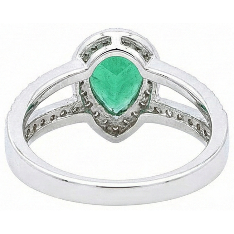 Bague de mariage 6 carats poire vert émeraude avec diamants or blanc 14K