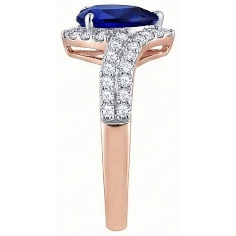 Bague de mariage Halo pour femme coeur bleu saphir diamants 4.50 carats