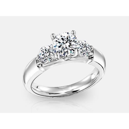Bague de mariage Réel diamant rond 3 pierres bijoux en or massif 1.40 carats