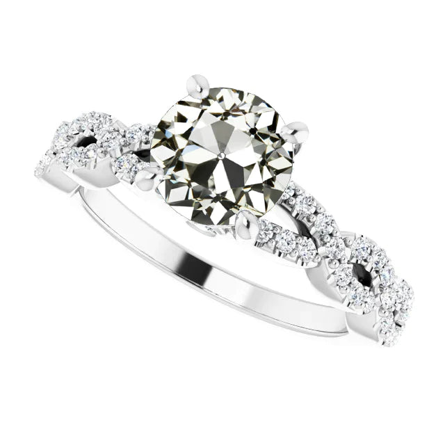 Bague de mariage Réel diamant rond ancien mineur tige torsadée or 14K 5 carats