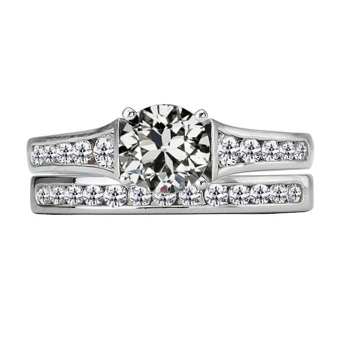 Bague de mariage Réel diamant rond taille mine ancienne sertie or blanc 6 carats