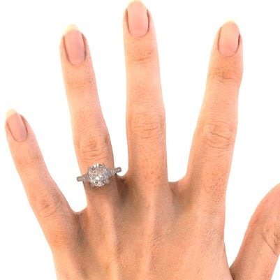 Bague de mariage à trois pierres Réel diamant taille ovale 5 carats or blanc 14K