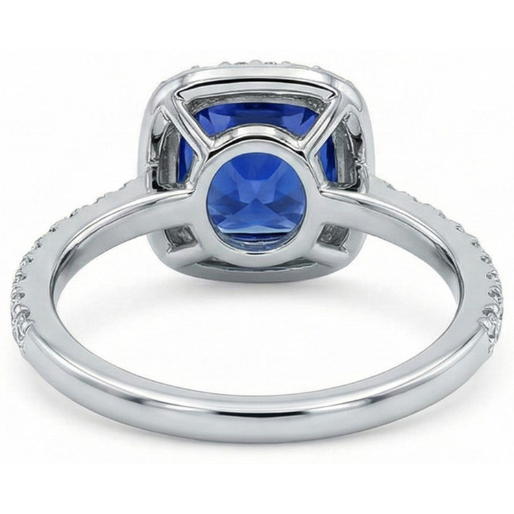 Bague de mariage avec halo de diamants et saphir de Ceylan 3 ct en or blanc massif 14K