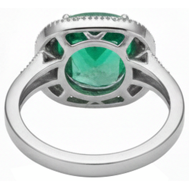 Bague de mariage diamant et émeraude Vert taille coussin en or blanc 14K 6,5 ct