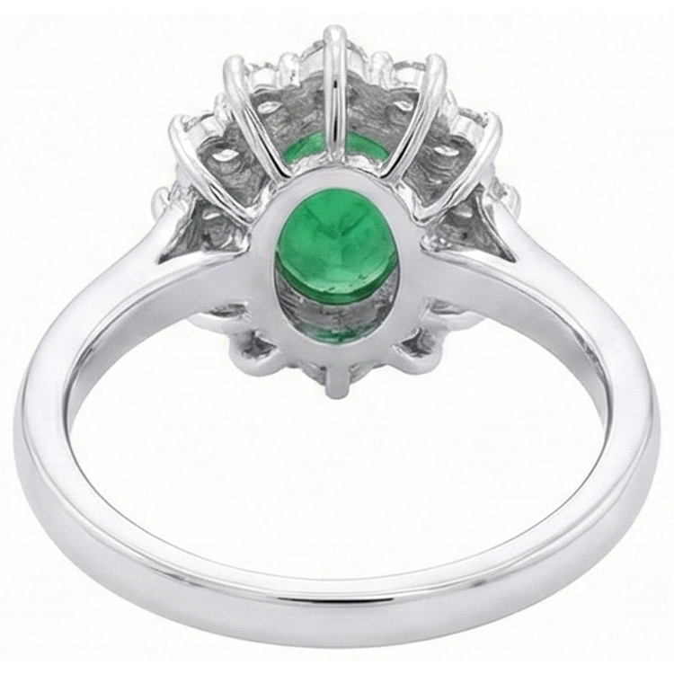 Bague de mariage émeraude verte et diamant de forme ovale 2 ct en or blanc 14K