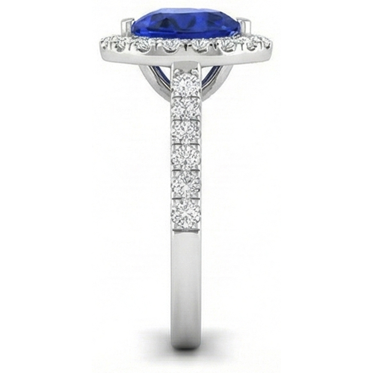 Bague de mariage en forme de coeur avec diamants et saphir de Ceylan en or 3.90 ct 14K