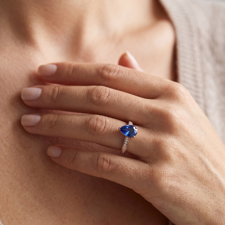 Bague de mariage en pierres précieuses en forme de poire Saphir de Ceylan Bijoux 3 carats