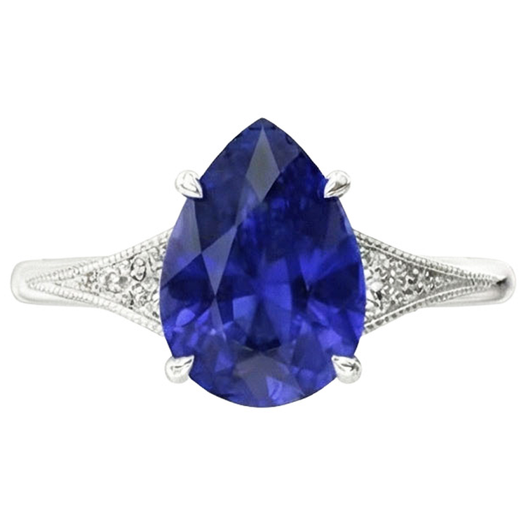 naturel pear diamant 2.75carats bague vue de profil