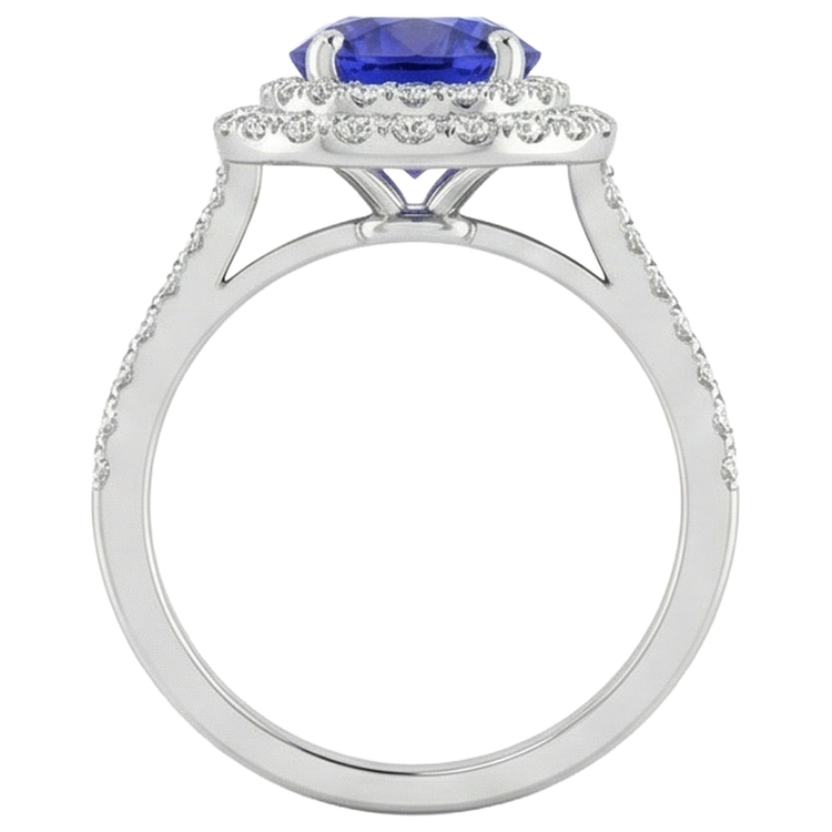 Bague de mariage en tanzanite et diamants Coupe Ronde 19 carats en or blanc 14 carats