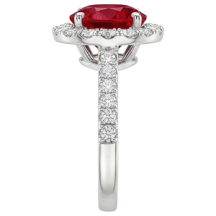 Bague de mariage rubis et diamants Coupe Ronde 4.50 ct en or blanc 14 carats