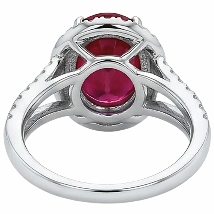 Bague de mariage rubis ovale rouge avec accents diamants 6.75 carats or blanc