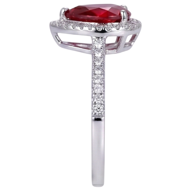 Bague de mariage rubis rouge et diamant taille poire or blanc 14K 3.45 carats