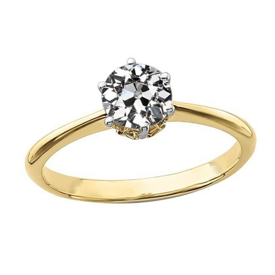 Bague de mariage solitaire Réel diamant rond taille mine ancienne 1.50 carats