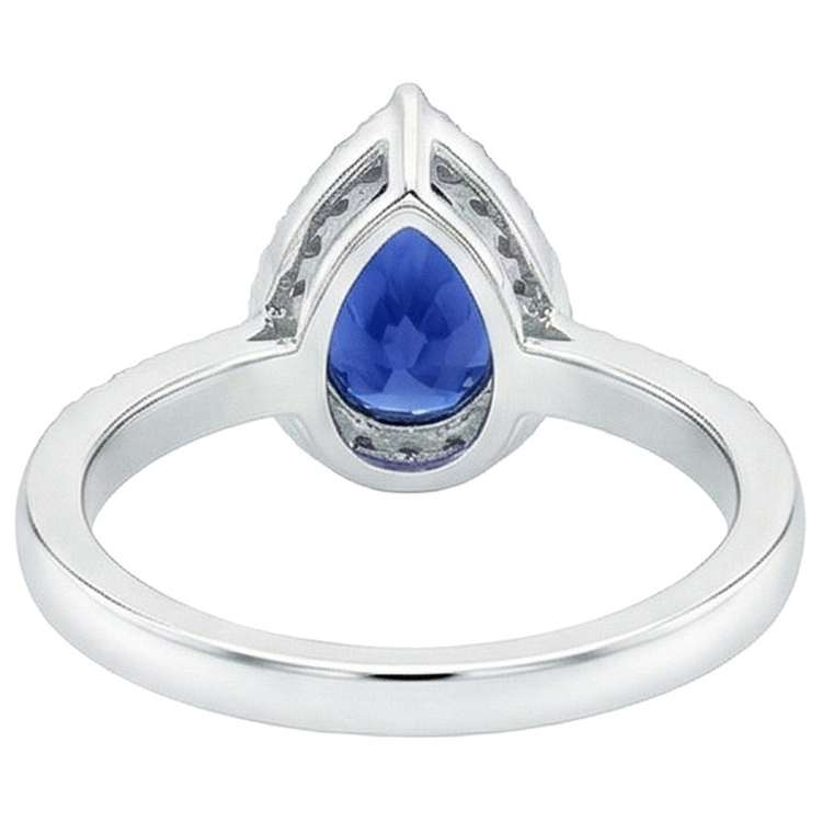 Bague de style goutte d'eau avec saphir bleu et diamants Halo avec accents de 5.50 carats
