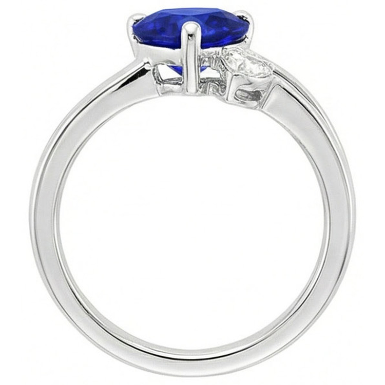 Bague diamant 2 pierres coeur saphir bleu profond tige fendue 2.25 carats
