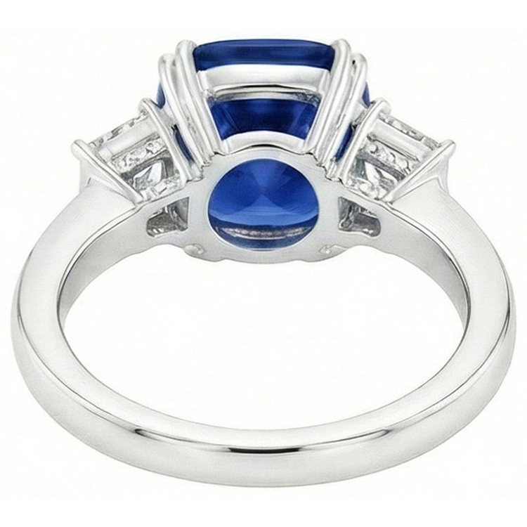Bague diamant Asscher saphir bleu du Sri Lanka 2 ct. GT 14K
