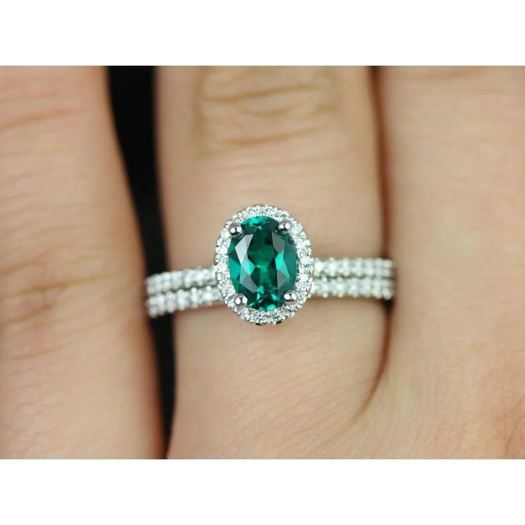 Bague diamant émeraude Vert en or blanc 14K pour femme 4.55 carats Joaillerie fine