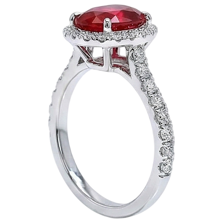 Bague diamant rubis ovale Lady Halo Jewelry Or blanc 14K 3.70 Ct.