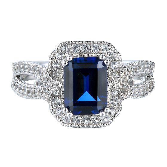 Bague diamant saphir Sri Lanka taille émeraude or blanc 14 carats 3.5 ct. - HarryChadEnt.FR