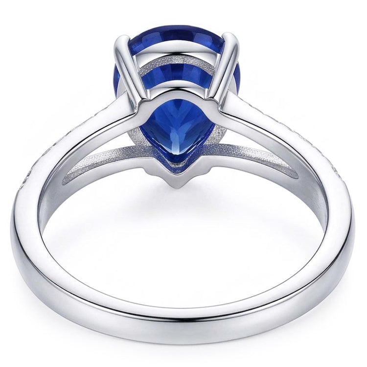Bague diamant saphir bleu tige fendue 3 carats or blanc 14K