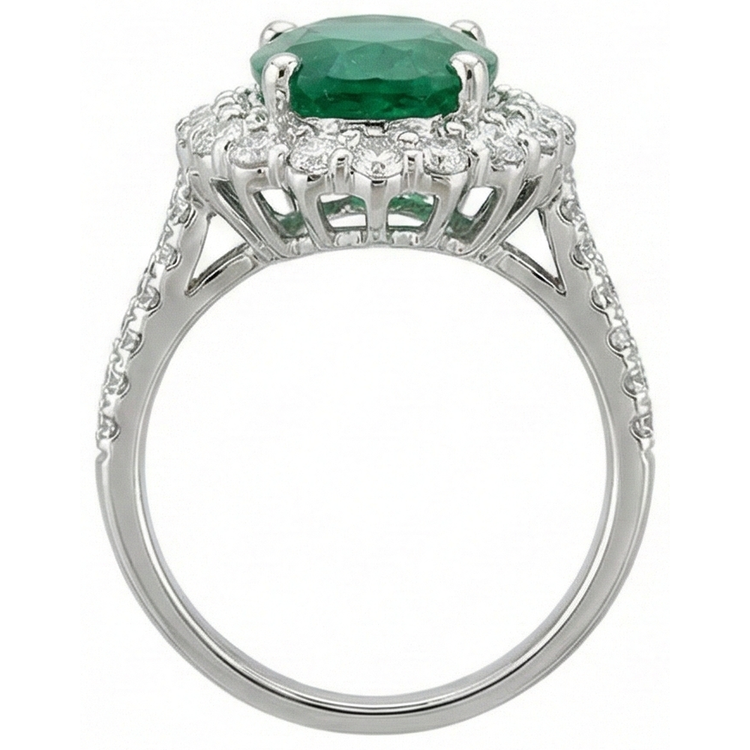 naturel oval émeraude 3.25carats bague vue de profil