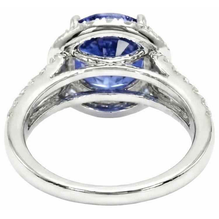 Bague en Diamant Coupe Ronde Avec Saphir Bleu de Ceylan Or Bijoux