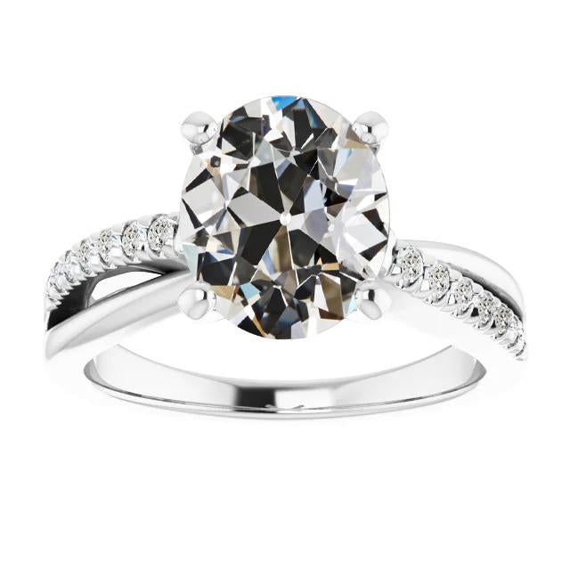 Bague en Naturel diamants Vieux mineur ronde et ovale de 7 carats pavée tige fendue