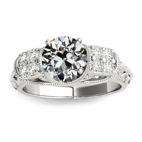 Bague en Réel diamant rond de style vintage en or 3.25 carats