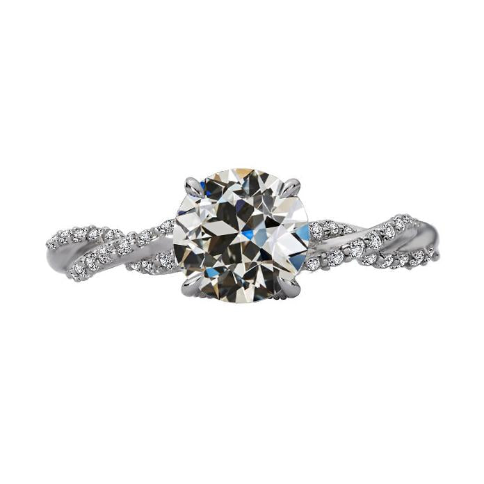 Bague en Véritable diamants ronds taille vieille mine sertie tige torsadée 3.50 carats