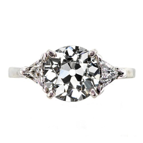 Bague en diamant avec 3 trillions de pierres et Réel diamants ronds Vieux mineur sertie de griffes 3 carats
