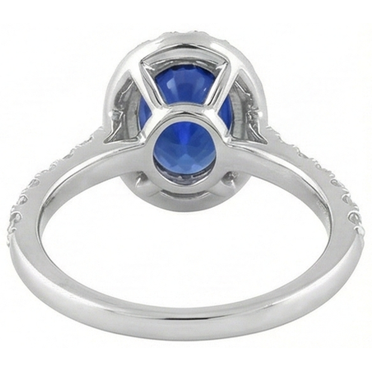 Bague en diamant de saphir de Ceylan de taille ovale de 1.50 ct en or blanc 14 carats