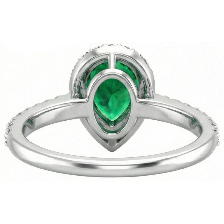 Bague en diamant et émeraude verte taille poire de 1.50 ct
