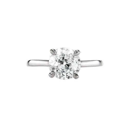 Bague en or 14 carats solitaire avec Réel diamants ronds taille ancienne sertie de griffes 1.25 carats
