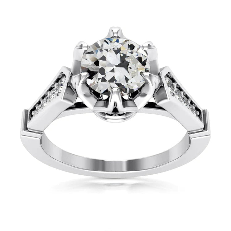 Bague en or 14K avec Réel diamants ronds taille vieille mine sertie de 6 griffes 4.25 carats