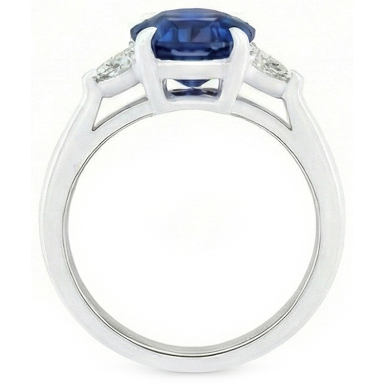 Bague en or 3 pierres rondes saphir bleu et mille milliards de diamants 2.50 carats