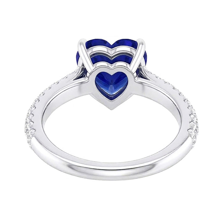 Bague en or avec saphir bleu et pierres précieuses 4 carats sertie de diamants à plusieurs rangées