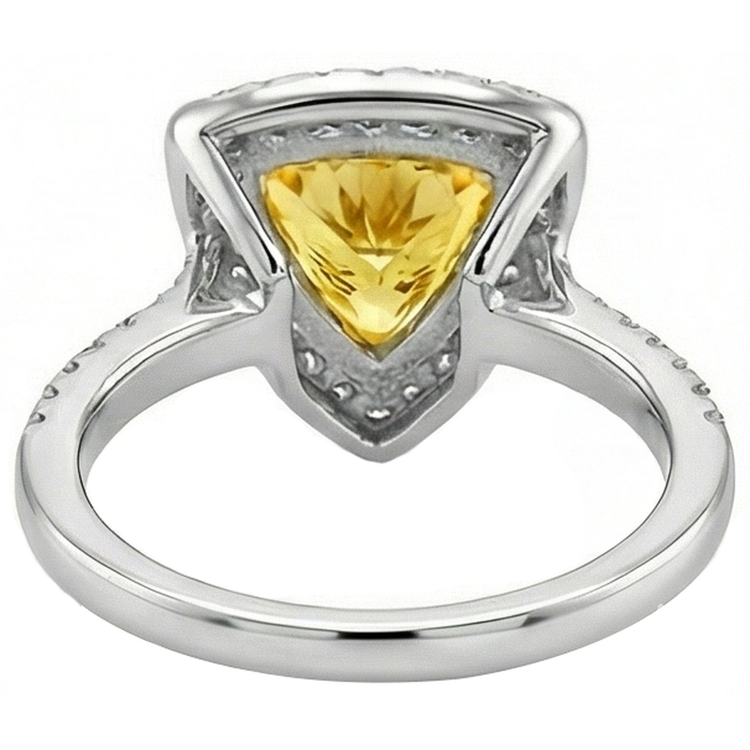 Bague en or blanc avec saphir jaune et diamants ronds taille trillion 3 carats