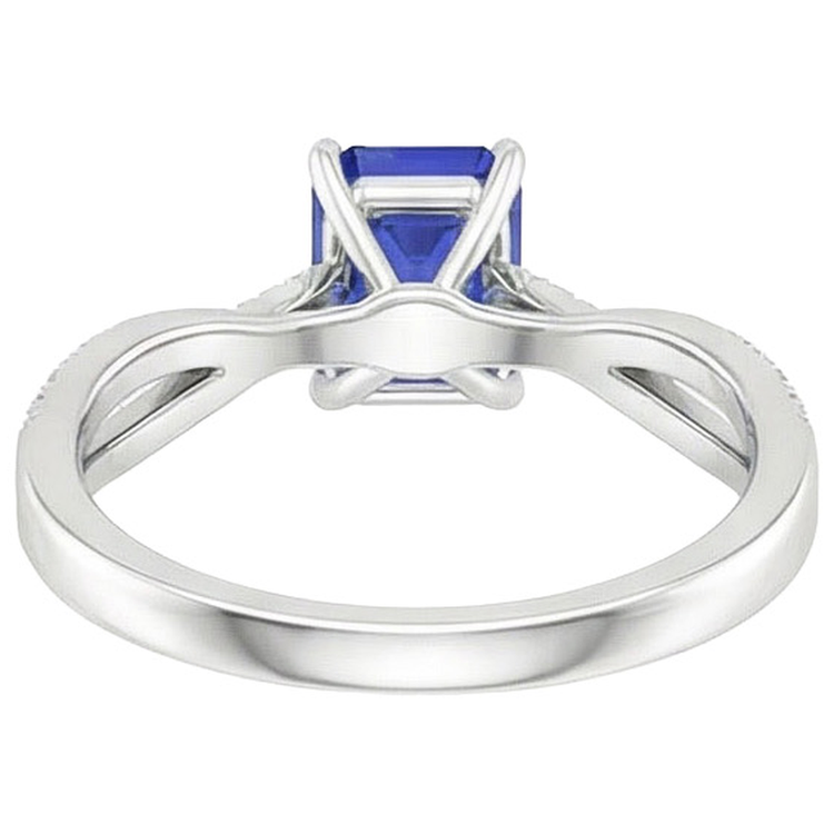 Bague en or bleu saphir et diamant avec accents tige torsadée 4 carats
