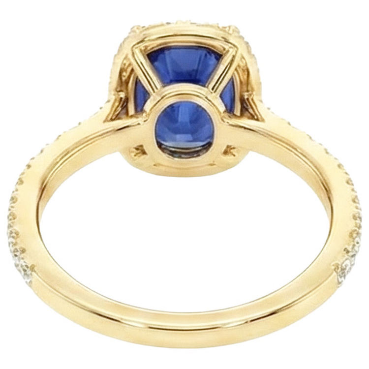 Bague en or jaune ovale saphir halo de diamants 11.25 carats 14K