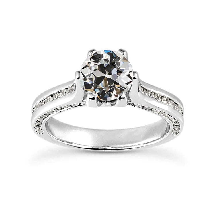 Bague en or rond avec Réel diamants taille ancienne 6 griffes sertie de canaux 4.50 carats