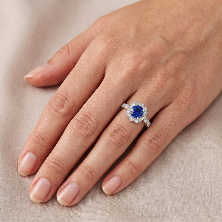 Bague en pierre gemme saphir Sri Lanka Coupe Ronde de 1.4 ct