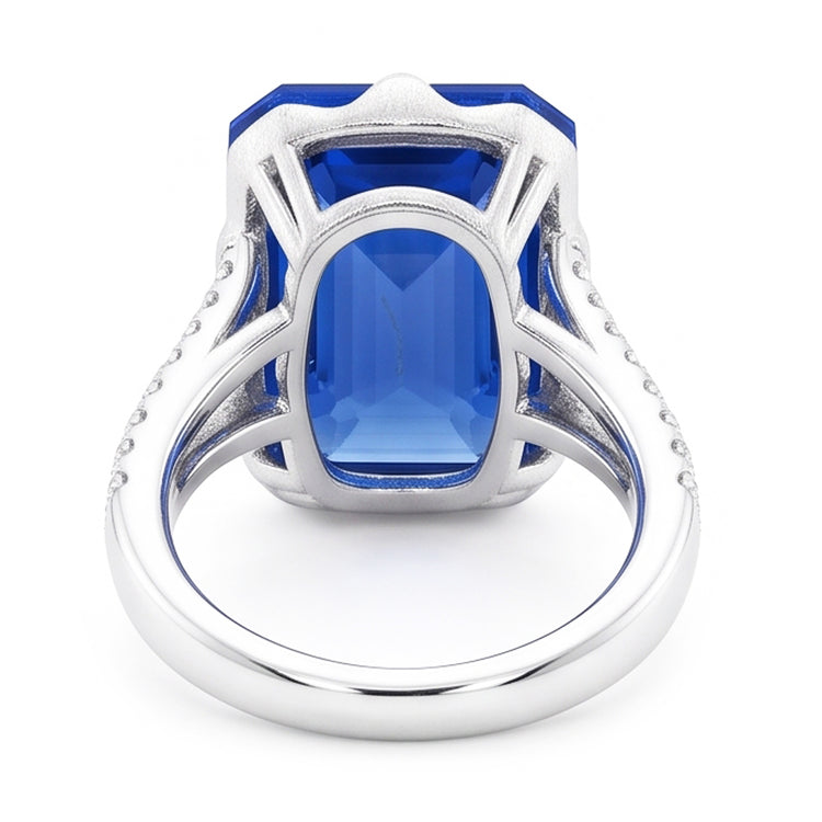 Bague en pierres précieuses saphir bleu émeraude tige fendue 5.50 carats bijoux
