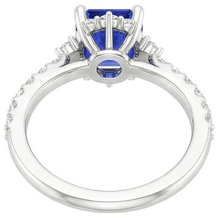 Bague en saphir bleu et diamants. solitaire émeraude de 4.25 carats avec accents