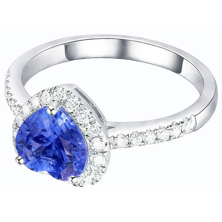 Bague en saphir bleu naturel en forme de coeur avec halo de diamants 3.50 carats